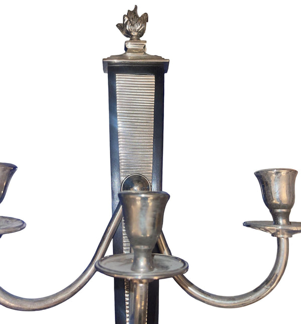 Pair of Mid-Century American Nickel & Wood Three-Light Sconces