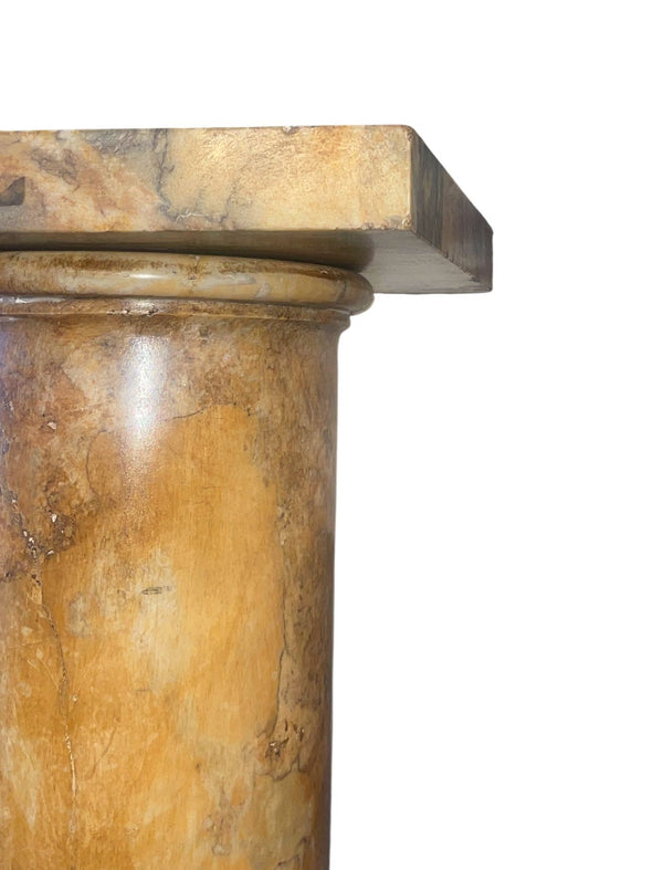 Early 20th Italian Polished Siena Marble Pedestal Column with Warm Toned Veining