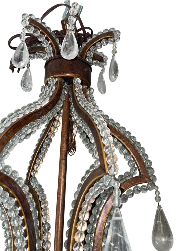 20th Century French Wrought Iron Rock Crystal Chandelier
