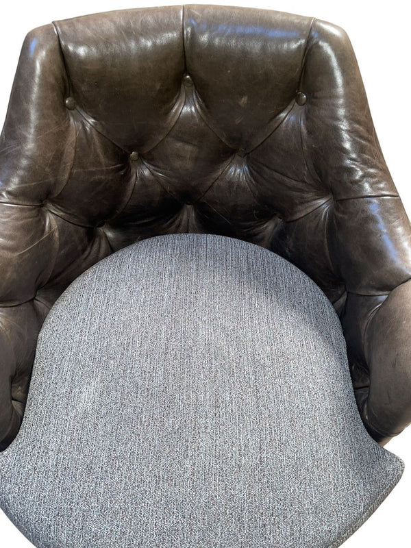 Pair of Mid-Century American Club Chairs with Tufted Leather and Fabric. 1950's