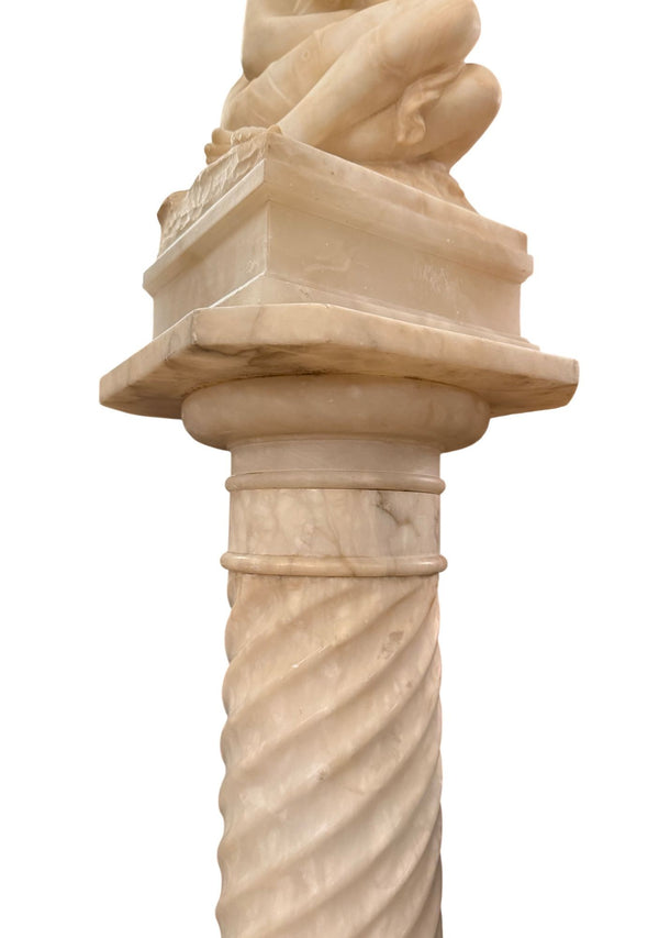 Italian Alabaster Female Bather Lamp with Pedestal. Early 20th Century.