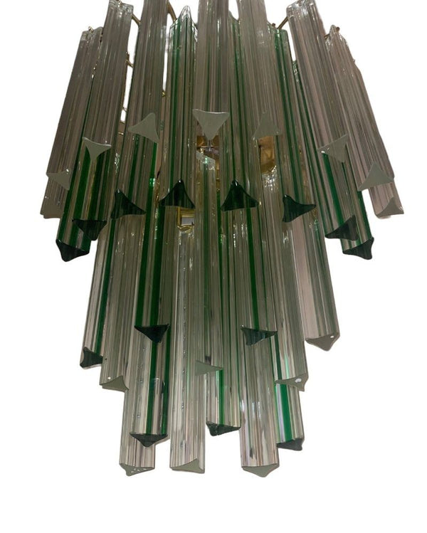 Pair Italian Venini Murano Crystal Tri Glass Prism Wall Sconces w/ Green Detail