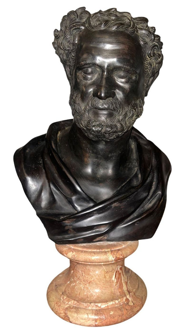 Late 19th C. Italian Bronze Busts of Heraclitus & Archytas on Marble Pedestals