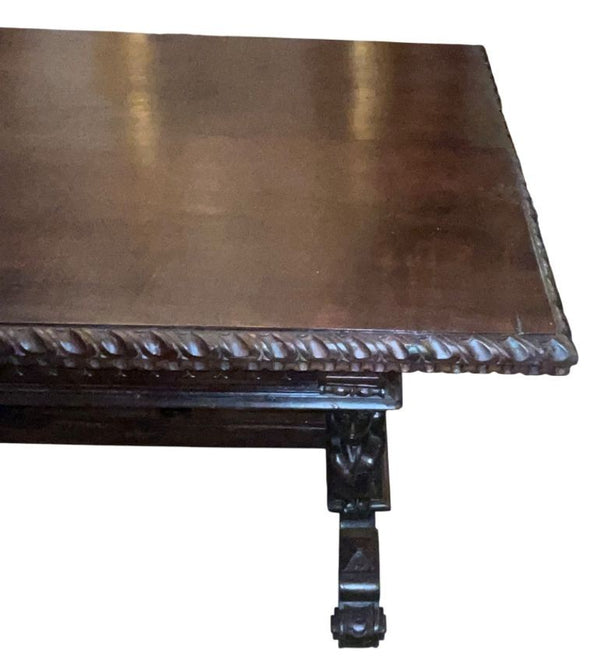 Renaissance Revival Carved Walnut Trestle Continental Table. Italy, Late 19th C.