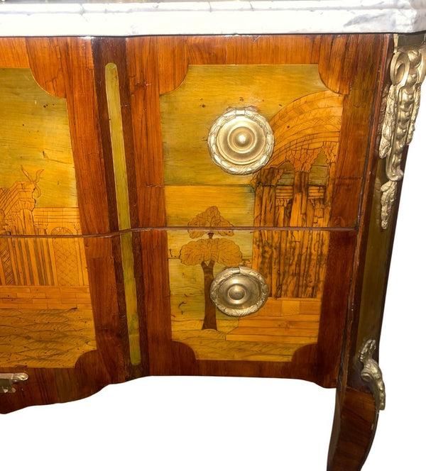 Late 18th C. French Marquetry Commode with Marble Top Signed André-Louis Gilbert