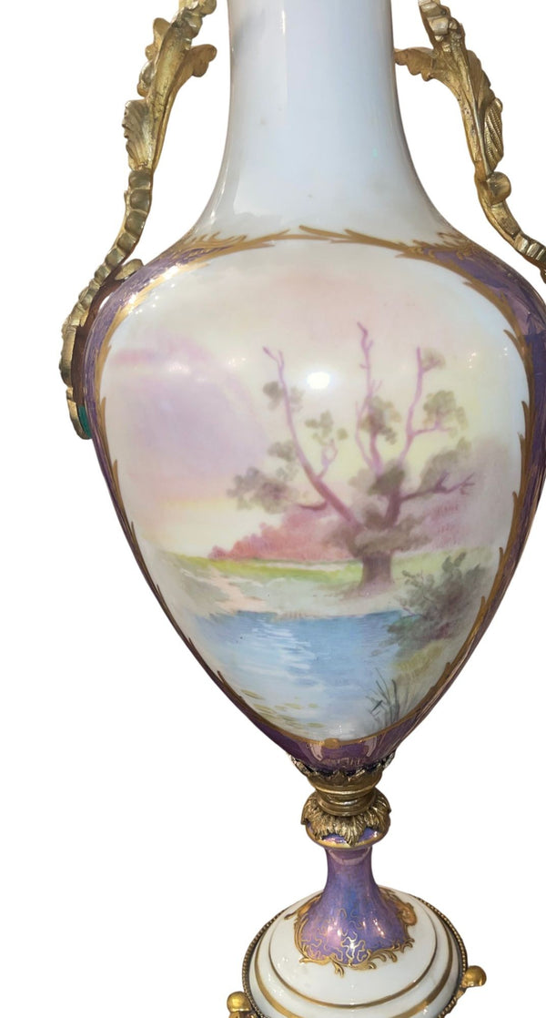 Antique 19th Century French Sevres Porcelain & Bronze Vase. Signed Maxant.