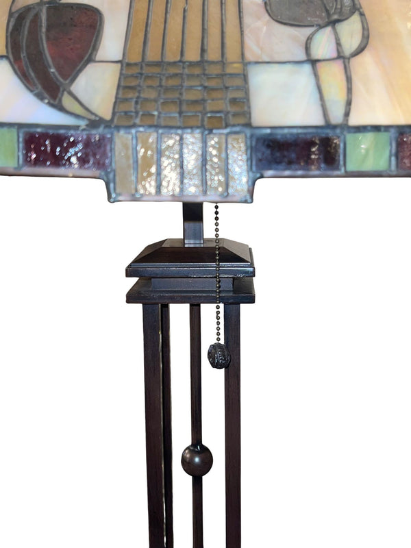Pair Arts & Crafts Style Metal & Glass Table Lamps. U.S.A. Late 20th Century.