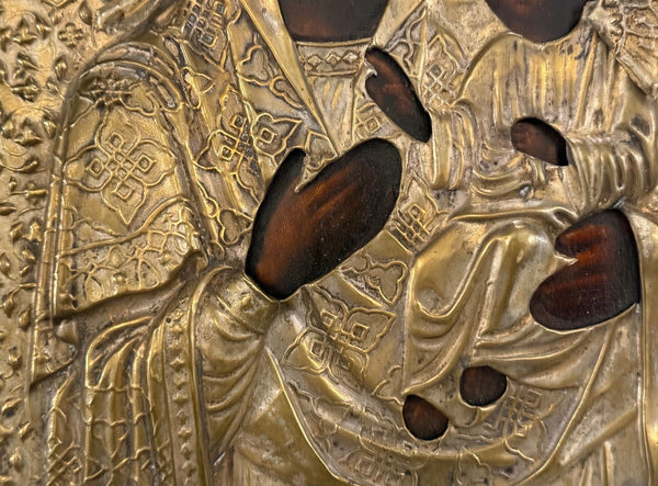 Russian Oklad Icon of the Tikhvin Mother of God. Late 19th Century.