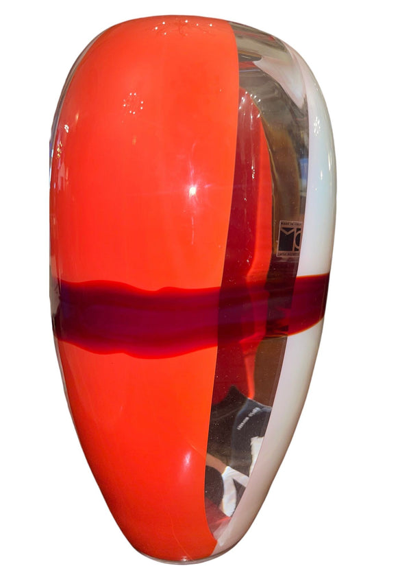 Carlo Moretti Murano Glass Vase with Booklet. Italy, Late 20th Century.