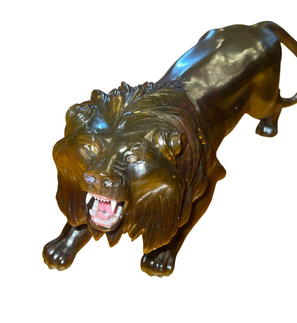 Mid-20th Century Tiger’s Eye Quartz Lion Carving Attributed to Georg O. Wild.