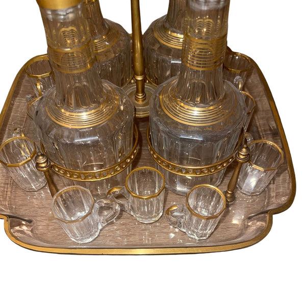 19th Century French Baccarat Crystal Cave à Liqueur Tantalus Set
