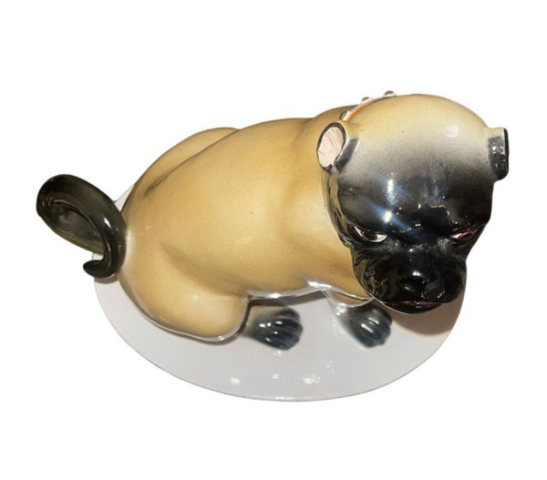 Pair of Mottahedeh Pug Dog Figures, Staffordshire Style, Mid-20th Century.