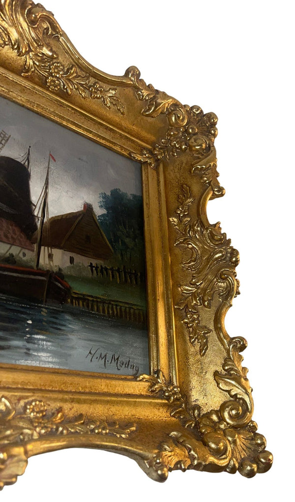 Set of Two 19th Century Antique Marine Oil Paintings in Gilt Frames