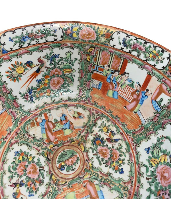 Large 19th Century Chinese Export Rose Medallion Porcelain Bowl