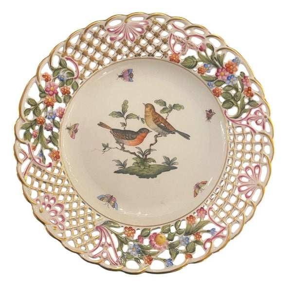 Four Herend Porcelain Reticulated Dessert Plates. Hungary, Mid-20th Century.