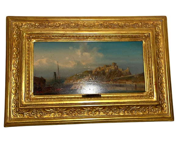 Late 19th Century Pair of European Castle Landscape Paintings by M. Day