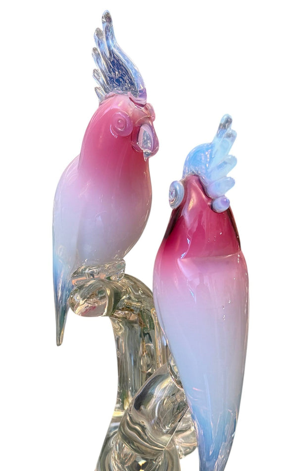 Renato Anatra Murano Glass Cockatoo Sculpture in Pink & Opalescent. circa 1970's