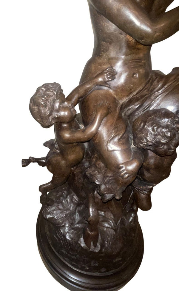 Large 18th Century French Clodion Bronze Bacchic Group w/ Satyr & Putti.