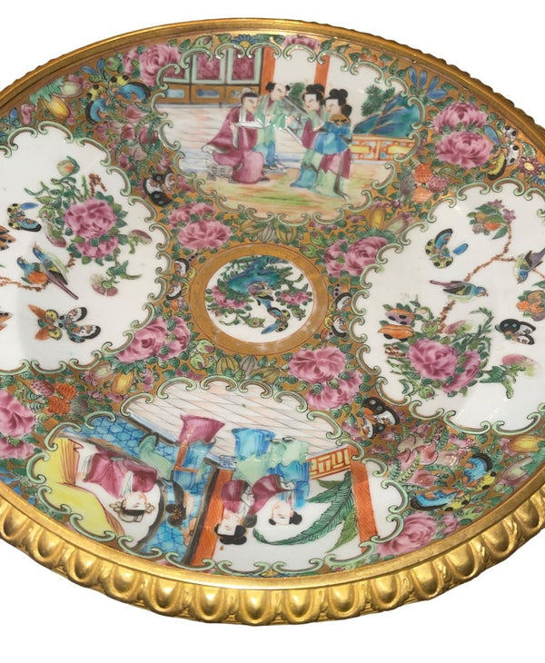 Late 19th C. French Gilt Bronze Mounted Chinese Famille Rose Centerpiece Tazza