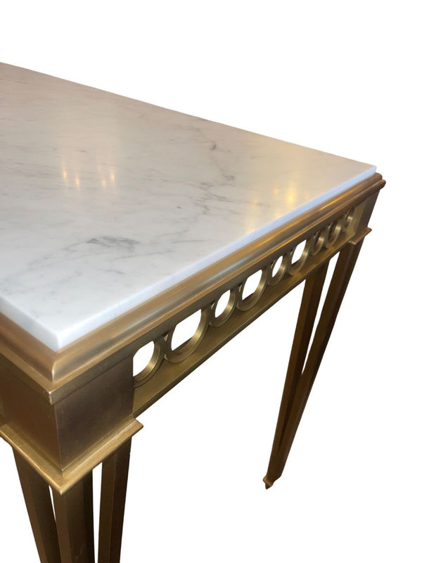 Paul M. Jones Neoclassical Style Bronze & White Marble Console Table, USA, 1960s