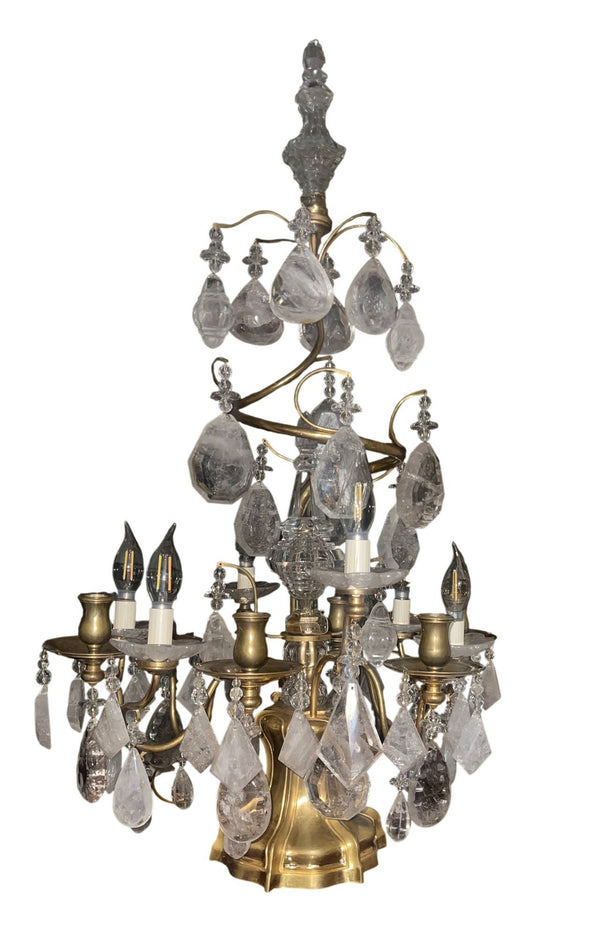 Pair of 19th Century Italian Bronze & Rock Crystal Girandoles
