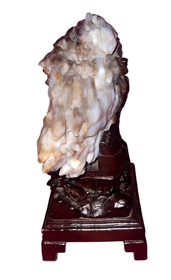 100 Million Year Old Burmese Petrified Wood Sculpture on Carved Stand