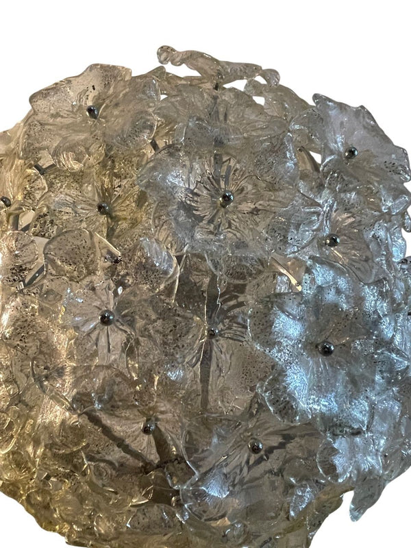 Mid-20th Century Italian Murano Glass "White Gold Lotus" Chandelier
