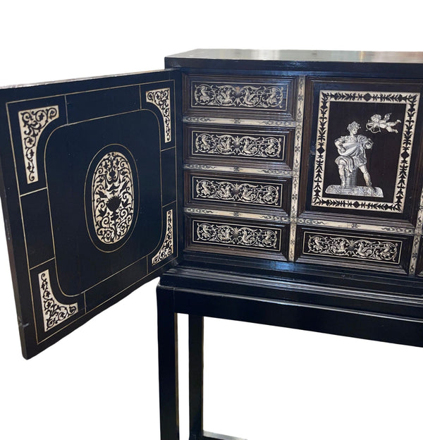 19th Century Italian Ebonized Cabinet with Inlaid Fitted Interior
