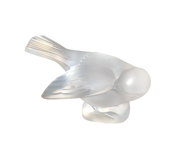 Set of Four Lalique Frosted Crystal Pieces Rosine Vase & Sparrows. Late 20th C.
