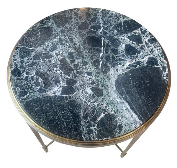 Pair of Mid-Century Maison Jansen Round Side Tables with Marble Tops. France.