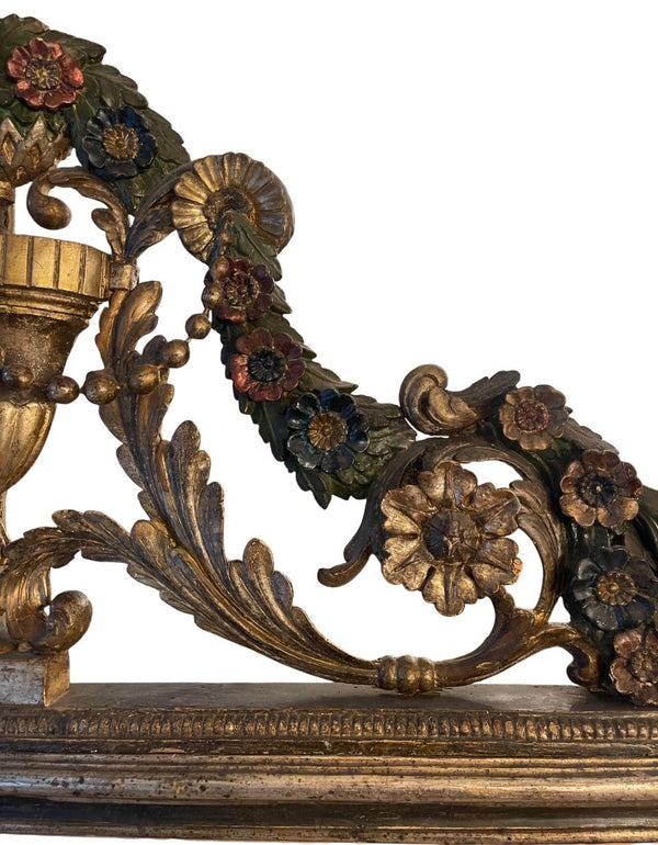 Italian Late 18th Century Polychrome & White Gold Gilt Carved Mirror