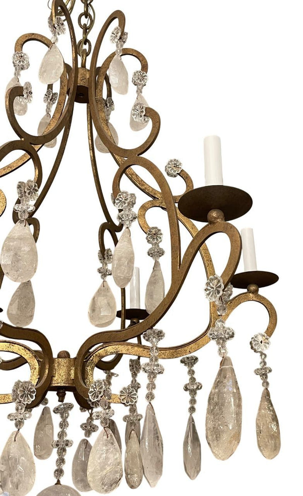 Italian Wrought Iron and Rock Crystal Chandelier. 1950's.