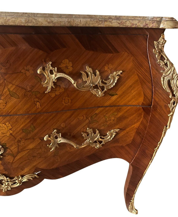 Late 19th Century French Louis XV Style Marquetry Commode with Siena Marble Top