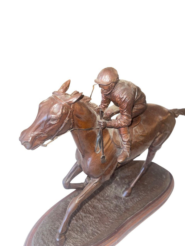 English Bronze Racehorse Sculpture Signed by Gill Parker 1984.