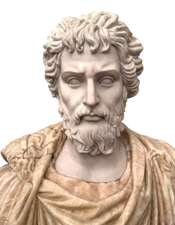 Bust of Roman Emperor Septimius Severus on Black Marble Base. Italy 20th Century