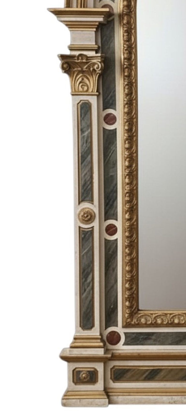 Monumental Late 18th C. Italian Venetian Mirror w/ Faux Marble & Carved Giltwood