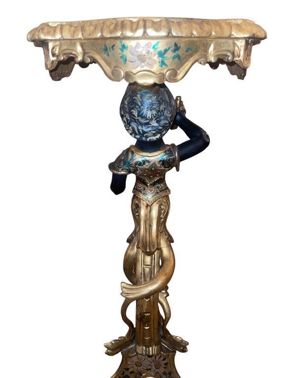 Pair of Mid-19th Century Italian Polychrome & Gilt Blackamoor Pedestal Tables