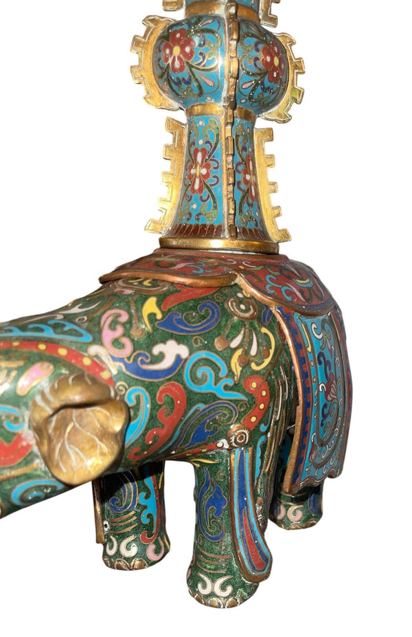 Pair of 19th Century Chinese Cloisonné Elephant Gu Vases