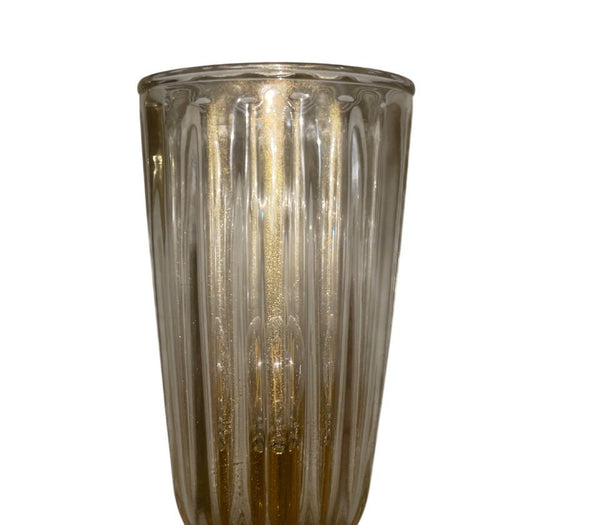 Set of Six Clear Murano Glass Fazzoleto Sconces with Gold Flecks. Italy, 1980's.