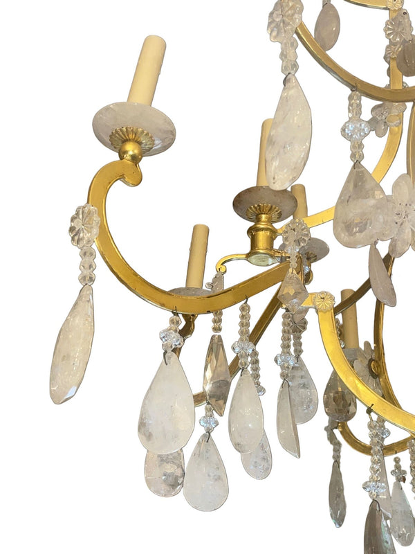 Glamorous Italian 22K Gold Leaf & Rock Crystal Chandelier. 20th Century.
