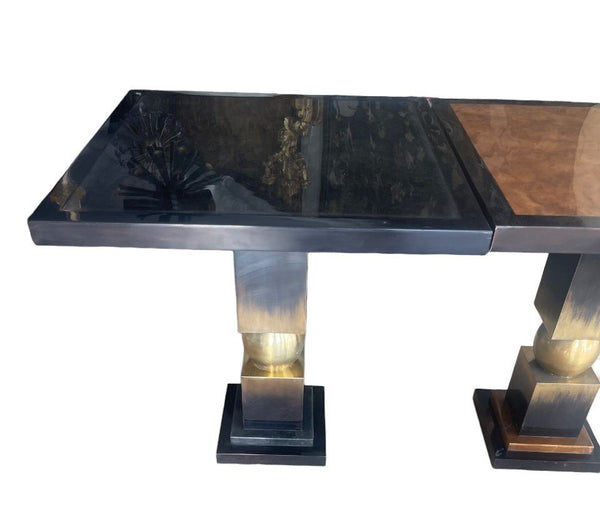 Pair of Italian Modern Two-Tone Parchment, Resin & Metal Side Tables. 1980's.