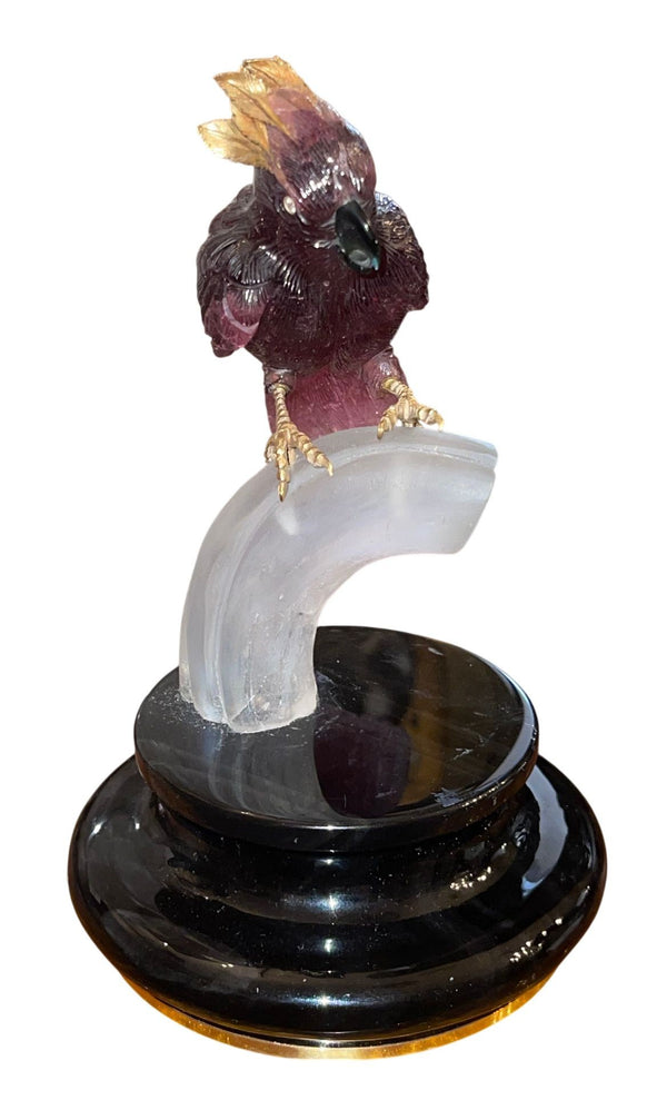 Rubellite Tourmaline Cockatoo Sculpture by Manfred Wild for Emil Becker. Germany