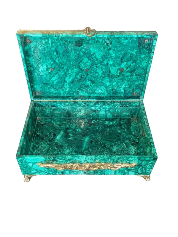 Russian Malachite Gilt Bronze Decorative Box, Early 20th Century.