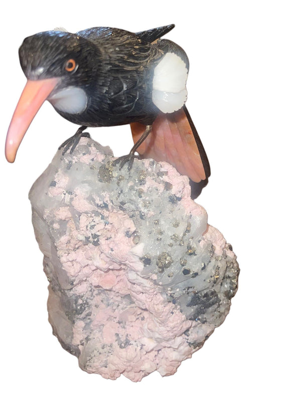Idar-Oberstein Gemstone Oriole on Quartz Base Sculpture. Germany, 20th Century.