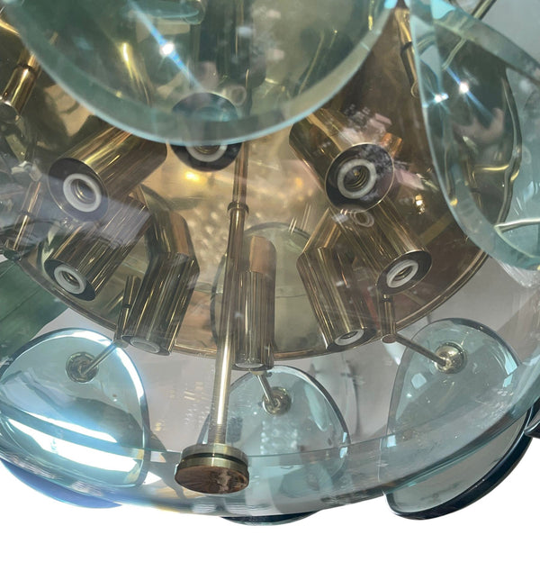 Cristal Arte Beveled Glass & Brass Pendant. Italy, 1960's.