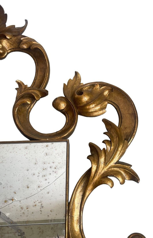 Large Rococo-Style Mirror w/ Gold Frame & Antiqued Mirror. USA, 21st Century