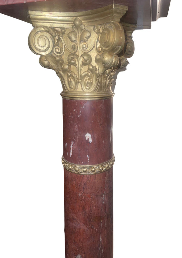 19th Century French Rouge Griotte Marble & Ormolu Pedestal Column
