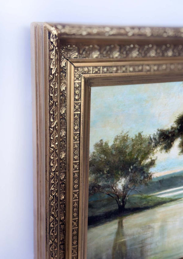 19th Century Italian Oil on Canvas of a Lakeview