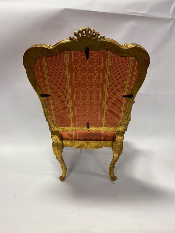 Pair of 20th Century Italian Hand-Carved Water Gilt Armchairs