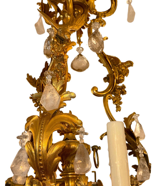 French 1880s Louis XVI 42-Light Dore Bronze & Rock Crystal Chandelier Signed B.R